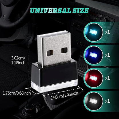 4PCS USB LED Car Interior Atmosphere Lamp, Plug-in USB Decor Night Light, Portable Auto Ambient Lighting Kit, Universal Vehicle Interior Accessories Mini USB LED Light for Most Cars (4 Colors)