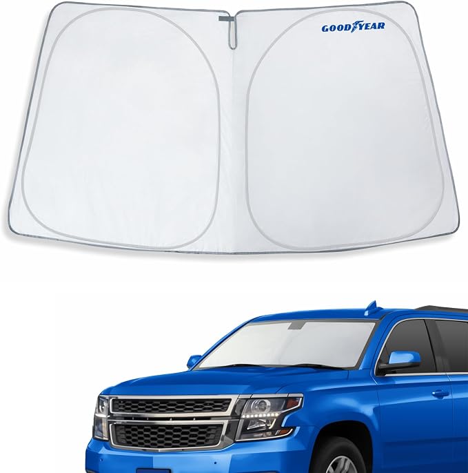 Goodyear Foldable Windshield Sunshade for Chevrolet (Chevy) Tahoe 2015-2020, SUV car Accessories, Sunshade Cover, Sun Shade Car Windshield, Window Sun Blocker - GY008334