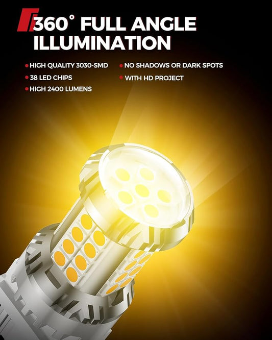 Torchbeam LED Turn Signal Bulbs, Upgraded 3157 LED Bulb Amber Yellow with External Resistor, 600% Brighter 3156 3056 3057 4157 3457 4157 with HD Projector for Blinker Side Marker Parking Lights,2PCs