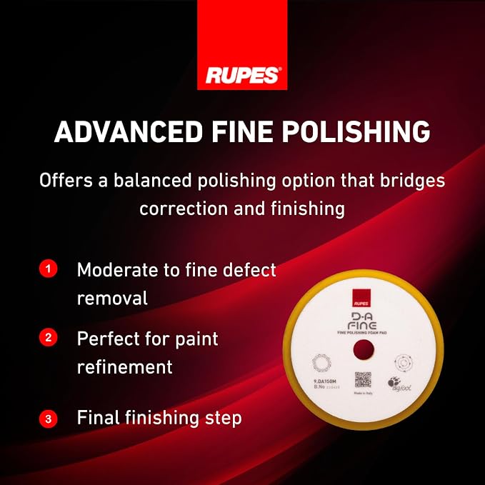 RUPES 9.DA150M Pack of 48 Yellow D-A Fine Finishing Foam Pads 150mm | Ideal for Paint Correction & Gloss Enhancement | Moderate to Fine Defect Removal | Compatible with 5" Backing Plate