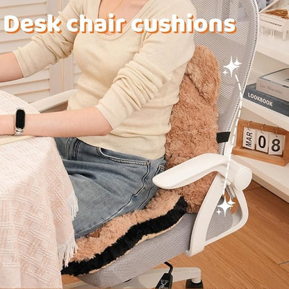 Cute Car Seat Cushion with Back Cartoon Plush Lumbar Support Pillow for Driving Seat Desk Chair Cushions for Cars Office Playroom Gaming Accessories Room Bedroom Decor