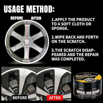Car Wheel Scratch Repair Polish, 80g Alloy Wheel Vehicle Polishes Kit with Sponge, Removes Scratches & Restores High-Gloss Finish, Universal Hubcap & Rim Polish for Cars,Trucks,SUVs,RVs,Motorcycles