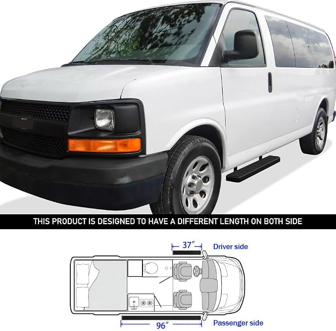 APS Premium 6in Stainless Steel Black Running Boards Compatible with Chevy Express GMC Savana 1500 2500 3500 2003-2026 Full Size Van 3-Door (Nerf Bars Side Steps Side Bars)