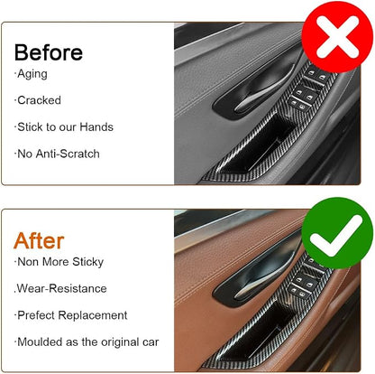 7PCS Carbon Fiber Interior Door Handle Cover Kit Replacement for BMW 5 Series F10 / F11 (2010-2016) 520i 523i 525i 528i 530i 535i | Driver Passenger Window Switch Panel Window Switch Covers