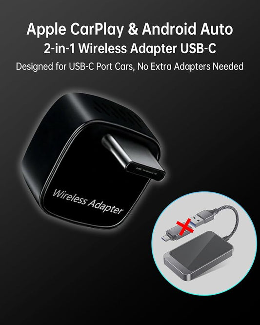 ONINCE Wireless carplay Adapter USB c, Convert Factory Wired CarPlay/Android auto to Wireless, Designed for USB-C Port Cars, Stable Connection