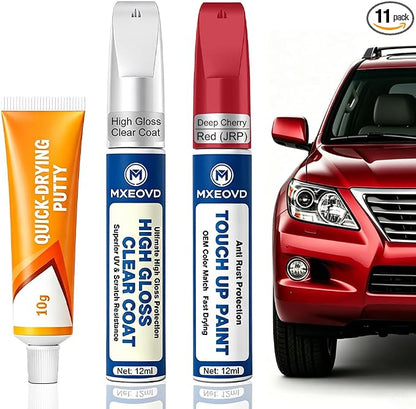 Deep Cherry Red JRP Touch Up Paint Compatible with Jeep, All in One Car Scratch Repair Kit with Primer Putty & Clear Coat, Complete Sanding Tools Set for Scratches Chips Nicks
