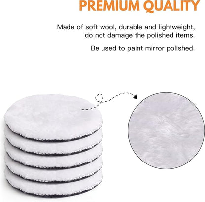 Kshineni 7 Pcs 3 Inch (80 mm) Wool Buffing Polishing Pad Car Polisher Buffer Drill Attachment with M10 Drill Adapter