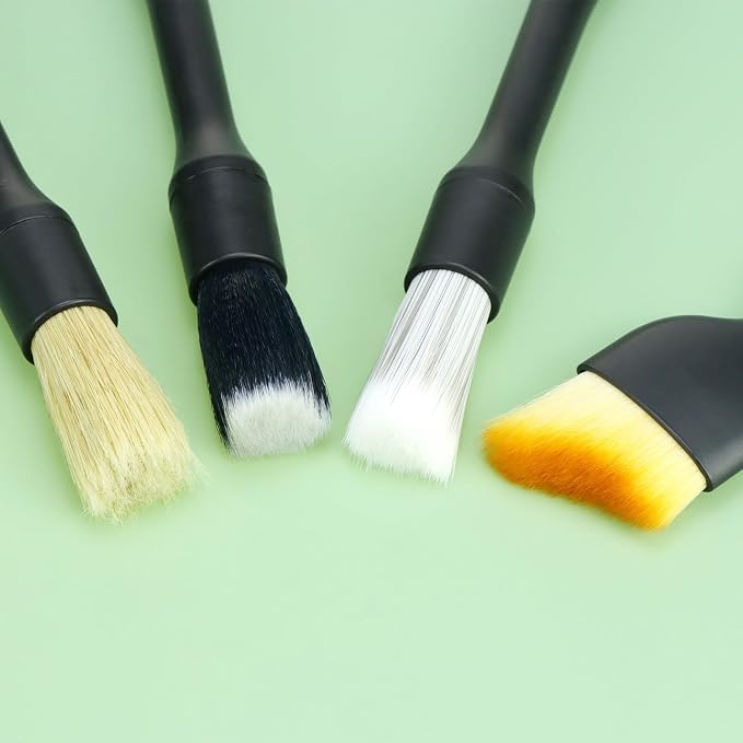 QWORK Car Detailing Brush Set for Interior & Exterior Cleaning, 7Pcs Ultra Soft to Hard Bristle Brushes for Dashboard, Leather, Wheels & Emblems, Auto Detailing Tools for Deep Car Care