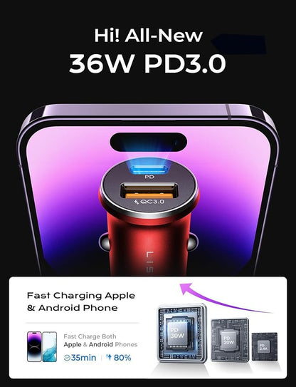 LISEN 2-Pack USB C Car Charger Adapter Fast Charge, 48W All Metal Cigarette Lighter USB Charger for iPhone 15 Smallest Flush Car Charger USB C for iPhone 14 Pro Max 13 12 Galaxy S23/22 iPad Pro-Red | Cigarette Lighter USB Charger, Car Accessories for M...