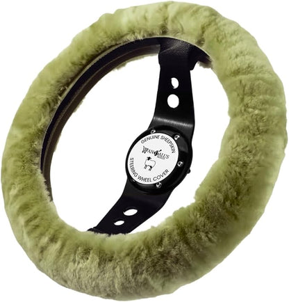 Andalus Brands Luxury Fluffy Car Steering Wheel Covers – Genuine Merino Sheepskin, Soft Fuzzy Car Steering Wheel Cover for Women, Universal 14.5-15" Size, Plush Fur Cute Auto Accessories, Green