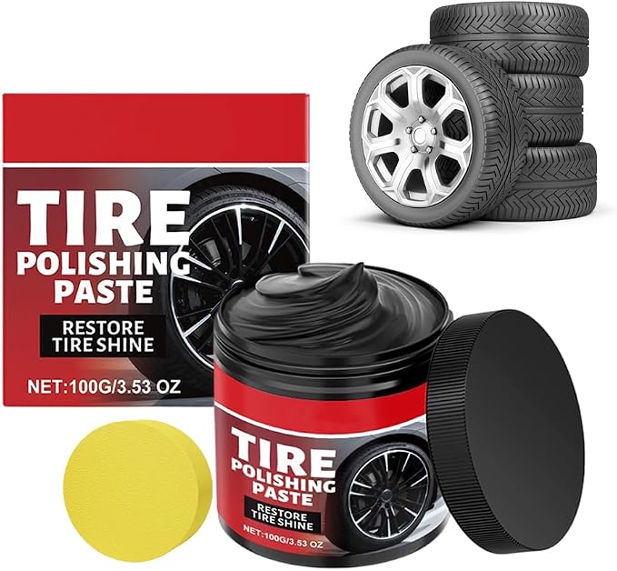 Tire Polishing Paste,100g Tire Nourish Wax Cream, Tyre Nourish Cream Maintain Luster for Cars UV Protection and Waterproof Coating for Cars Trucks Motorcycles RVs & More (1 Set)