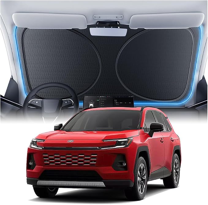 Windshield Sun Shade for Toyota RAV4/Camry/Corolla/Grand Highlander/Corolla Cross/Highlander 2000-2026, Custom Fit Sunshade, 100% UV Block & Heat Insulation, Foldable Car Sunshade with Bag