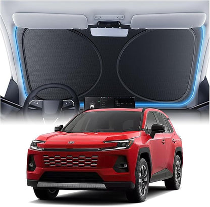 Windshield Sun Shade for Toyota RAV4/Camry/Corolla/Grand Highlander/Corolla Cross/Highlander 2000-2026, Custom Fit Sunshade, 100% UV Block & Heat Insulation, Foldable Car Sunshade with Bag
