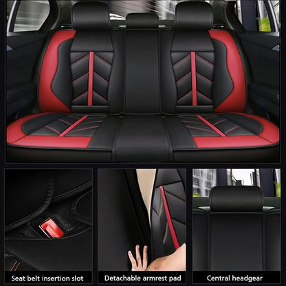 otoez Leather Car Seat Covers Full Set, Full Coverage Seat Covers for Cars, Waterproof Automotive Front & Back Seat Protector Universal Fit Most 5 Seats Car Sedan Truck SUV (Black & Red)
