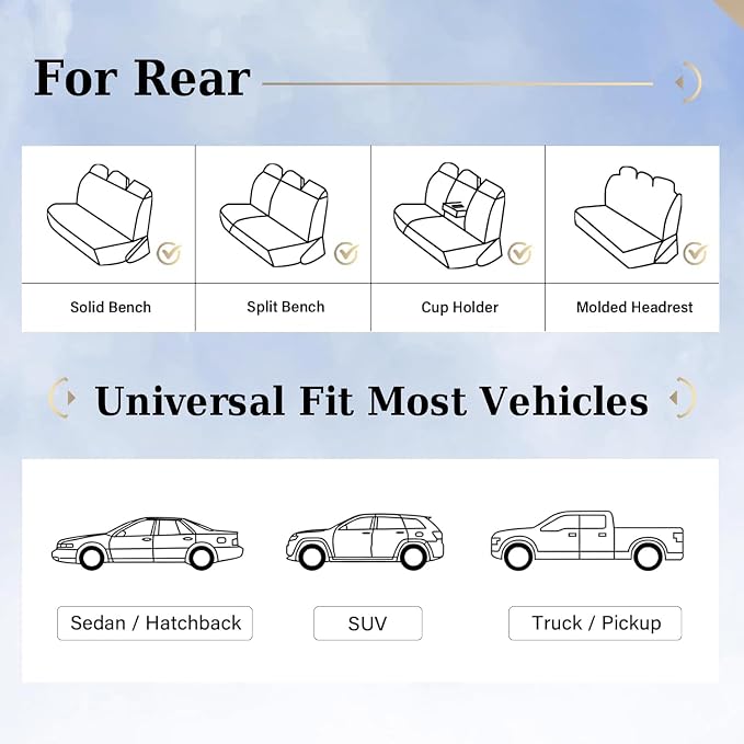 Coverado Car Seat Covers Beige, Backseat Cover for Dogs, Car Seat Protector for Back Seat, Car Seat Cushion Nappa Leather, 3-Pieces Waterproof Seat Covers Carseat Cover Universal Fit for Most Cars