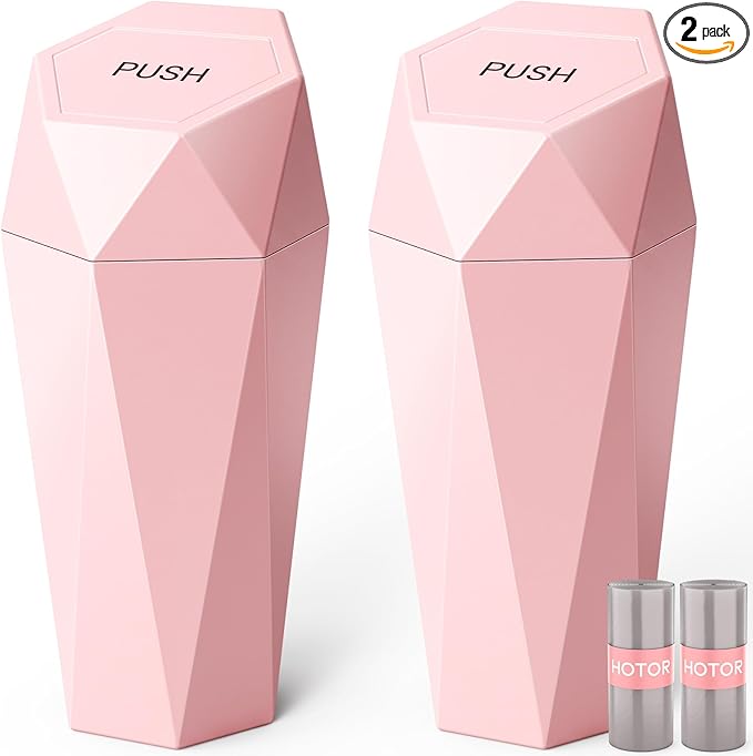 HOTOR Car Trash Can with Lid - 2 Pack, Car Accessories for Interior, Leakproof Vehicle Garbage Can with 30 Attached Trash Bags, Multipurpose Organizers and Storage for Home, Office, Pink