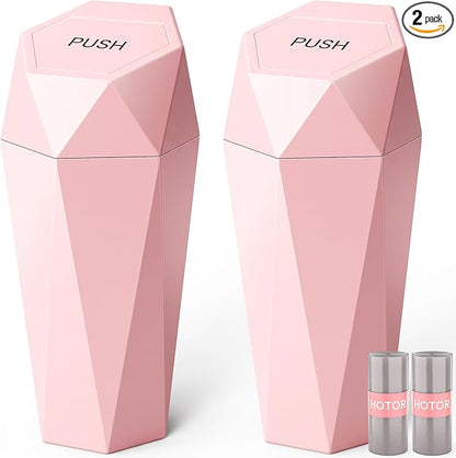 HOTOR Car Trash Can with Lid - 2 Pack, Car Accessories for Interior, Leakproof Vehicle Garbage Can with 30 Attached Trash Bags, Multipurpose Organizers and Storage for Home, Office, Pink