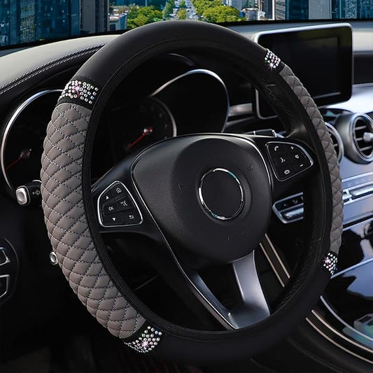 Microfiber Leather Steering Wheel Cover with Anti-Slip Lining Universal Car Accessory for Steering Wheel with a Diameter of 14.5-15 inch (Grey)