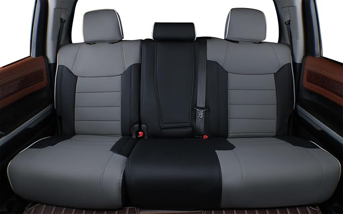 EKR Custom Fit Tacoma Rear Car Seat Covers for Toyota Tacoma (Petrol) 2024 2025 2026 Double cab SR/SR5/TRD Sport/TRD Off-Road/Limited - Second Row Only,Faux Leather(Black/Gray)