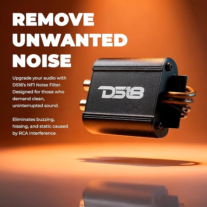 DS18 NF1 Car Audio Noise Filter RCA Ground Loop Isolator, Eliminates Alternator Whine & Static, Inline Plug & Play, 20Hz–20KHz Full Range Sound Enhancer for Amplifiers & Stereo Systems