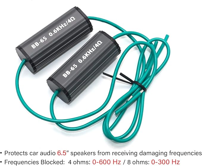RECOIL BB-65 Bass Blocks Designed to Protect Car Audio 6.5 Inch Speakers, Eliminate Frequencies 0-600Hz at 4Ohms, Pair