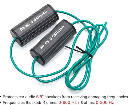 RECOIL BB-65 Bass Blocks Designed to Protect Car Audio 6.5 Inch Speakers, Eliminate Frequencies 0-600Hz at 4Ohms, Pair
