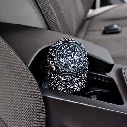 Bling Rhinestone Auto Garbage Can Car Trash Can with Lid Mini Garbage Bin for Automotive Car, Home, Office, Kitchen, Bedroom (C)