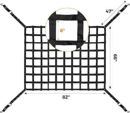 Cargo Net for Pickup Truck Bed Adjustment 66"x82" Truck Bed Cargo Netting with S-Hook Fittings 2” Wide Heavy Duty Small Trunk Cargo Nets Automotive Carrier for SUV Car Trailer