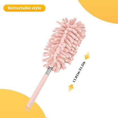 Zpana 2PCS Car Interior Duster with Extension Pole, Soft Chenille Retractable Washable Dash Detailing Cleaner, Auto Window Cleaning Brush Duster for Interior Exterior, Universal Fit (Pink)