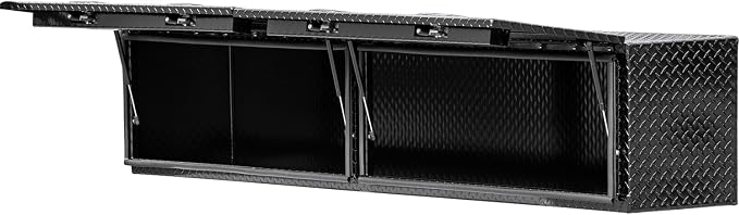 Buyers Products 1721361 Topsider Truck Tool Box, 16x13x96 Inch, Gloss Black Diamond Tread Aluminum, Dual Flip-Up Doors, Locking Compression Latch, Weather Resistant, No-Drill Mount, Made in USA