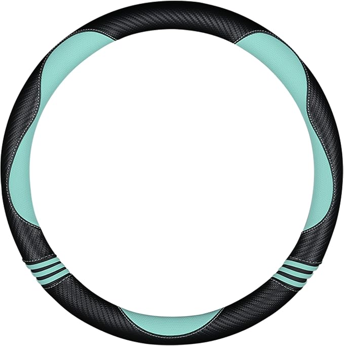 HighnessHwoo Car Steering Wheel Covers for Women Padded Carbon Fiber PU Leather Cute Auto Interior Accessories for Vehicle, Sedan, Universal, Anti Slip, Green, Standard Size, 14.75-15.15in