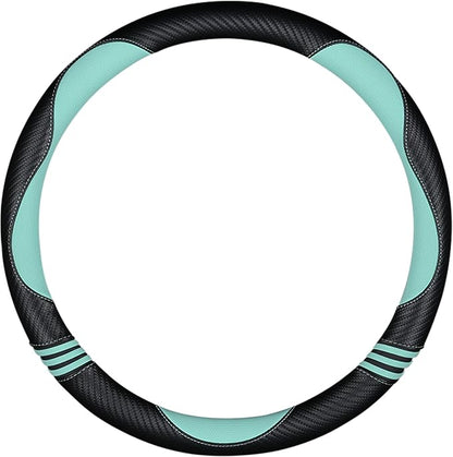 HighnessHwoo Car Steering Wheel Covers for Women Padded Carbon Fiber PU Leather Cute Auto Interior Accessories for Vehicle, Sedan, Universal, Anti Slip, Green, Standard Size, 14.75-15.15in