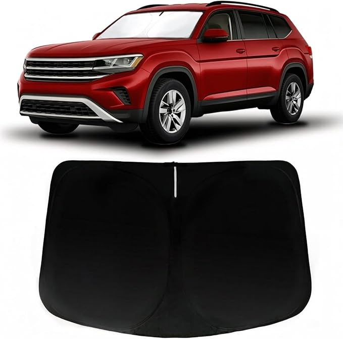 Windshield Sun Shade for Volkswagen Atlas 2018-2024 2025 2026 VW Atlas Cross Sport, Car Front Window Sunshade with 240T Sun Visor Protector Blocks UV Rays Heat Sun Shield Accessories