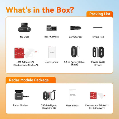 DDPAI Dash Cam Front and Rear 4K+1080P, Dash Camera for Cars with Built-in 32GB eMMC & Dual Storage, HDR, WiFi 6, GPS, AI Night Vision, 72H Radar Parking Mode, ADAS, Loop Recording, N5 Dual 2026