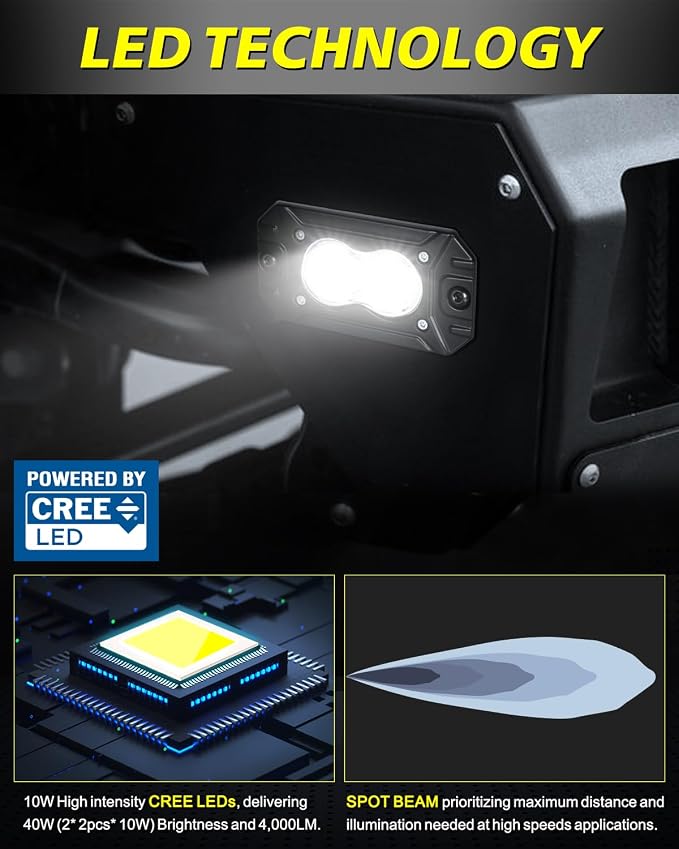 Flush Mount LED Pods Spot 40W CREE LED Flush Mount Bumper Lights | Offroad Driving Lights Backup Reverse Fog Light Pods for Trucks Pickup UTV ATV SUV