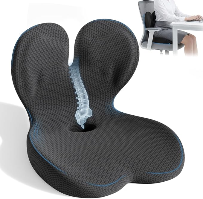 Ergonomic Office Chair Cushion,Memory Foam Seat Cushion with Lumbar Support,L-Shape Cushions with Strap,Sciatica,Hemorrhoids,and Tailbone Pain Relief for Office Workers (Black Oxford Cloth)
