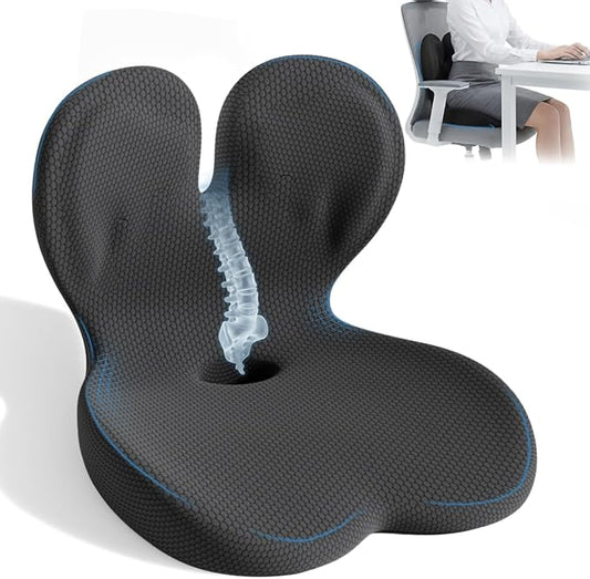 Ergonomic Office Chair Cushion,Memory Foam Seat Cushion with Lumbar Support,L-Shape Cushions with Strap,Sciatica,Hemorrhoids,and Tailbone Pain Relief for Office Workers (Black Oxford Cloth)