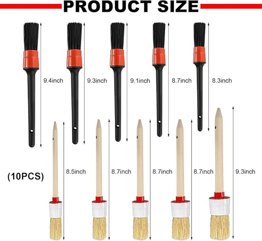 10PCS Car Detailing Brush Set, Auto Detail Dust Brushes with Premium Boar Hair & PP Bristles, Interior Exterior Cleaning Tool Mixed Hair Brush Kit for Air Vents, Seats, Wheels