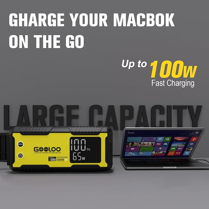 GOOLOO GT4000S Jump Starter 4000A Car Jumper Starter (Up to 10L Diesel All Gas Engines), 100W Fast-Charging Lithium Jump Box, SuperSafe Portable Car Battery Charger for 12V Vehicles, Yellow