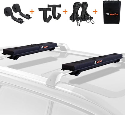 MeeFar Universal Car Soft Roof Rack Pads Luggage Carrier Rack for Kayak Surfboard SUP Canoe Include 2 Heavy Duty Tie Down Straps, 2 Tie Down Rope, 2 Quick Loop Strap