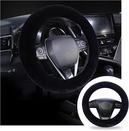 Ziciner Fuzzy Steering Wheel Cover, 15 inch Soft Wool Fur Steering Wheel Protector, Fluffy Wheel Covers for Winter Warm, Car Interior Decoration Accessories for Women Men (Black)