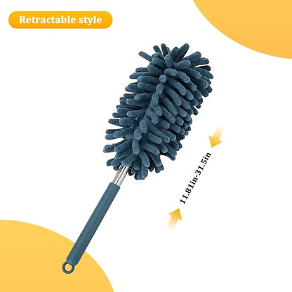 Zpana 2PCS Car Interior Duster with Extension Pole, Soft Chenille Retractable Washable Dash Detailing Cleaner, Auto Window Cleaning Brush Duster for Interior Exterior, Universal Fit (Blue)