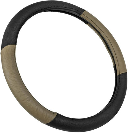 BDK Two Tone Perforated PU Leather Steering Wheel Cover for Car Van SUV Truck, 14.5 to 15 inch, Standard, Beige