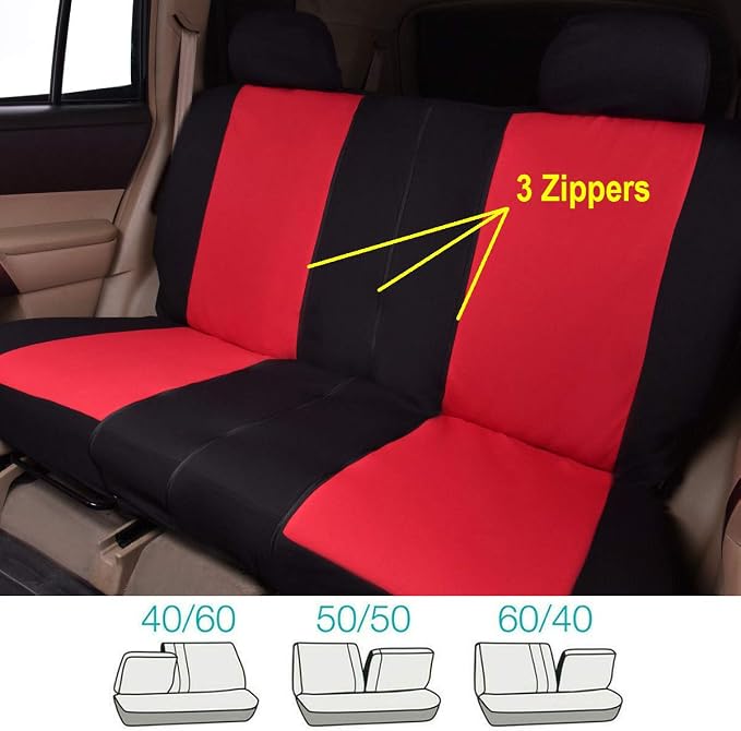 Flying Banner Car Seat Covers Full Set Front Seats and Rear Bench Polyester car seat Protectors Black Gray Purple airbag Compatible Rear Bench Split (Black Red)