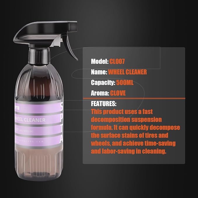 SPTA Wheel & Tire Cleaner, 16oz 500ml Rim Cleaner Spray Brake Dust, Iron Remover, All in One Tire & Wheel Car Wash Wheel Well Cleaning Spray for Car Detailing,Safe On Most Rim Finishes -CL007