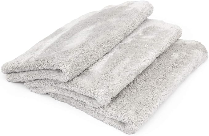 The Rag Company - Eagle Edgeless 500 (3-Pack) Professional Korean 70/30 Blend Super Plush Microfiber Detailing Towels, 500GSM, 16in x 24in, Ice Grey