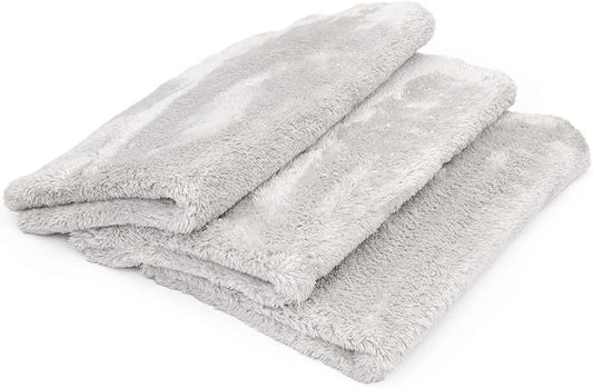 The Rag Company - Eagle Edgeless 500 (3-Pack) Professional Korean 70/30 Blend Super Plush Microfiber Detailing Towels, 500GSM, 16in x 24in, Ice Grey
