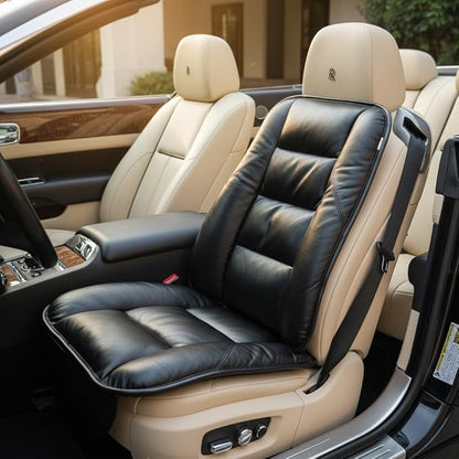 CORRIDOR Genuine Leather Seat Cushion for Car - Handmade - Relieve Hip, Pressure and Sciatica Pain - Ideal for Lower Back Pain - for Office Chair and Car Seat (Premium Black, Seat + Backrest)
