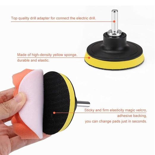 8PCS Car Foam Drill Polishing Pad Kit 7 Inch Buffing Pads Kits Drill Buffer, Foam Polish Pads Car Polisher Attachment for Drill Buffing, Car Sanding, Polishing, Waxing, Cleaning Set(7" 8PCS)