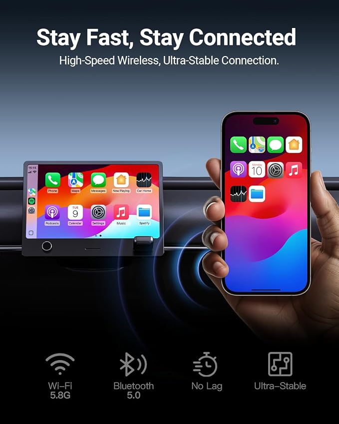 ZUCWO 2-in-1 Mini Wireless CarPlay Adapter for iPhone & Android, Plug and Play, Low Latency, Portable Carplay Adapter Converts Wired to Wireless CarPlay for Car from 2016+